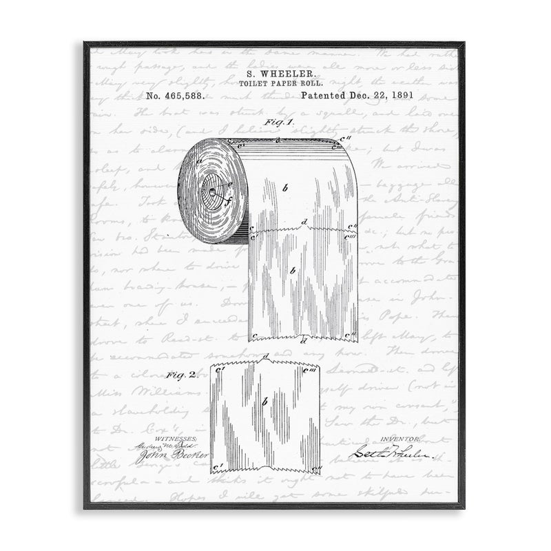 Stupell Industries Toilet Paper Roll Patent Black And White Bathroom Design' by Lettered and Lined Black Framed Art, 11 x 14 - Image 1